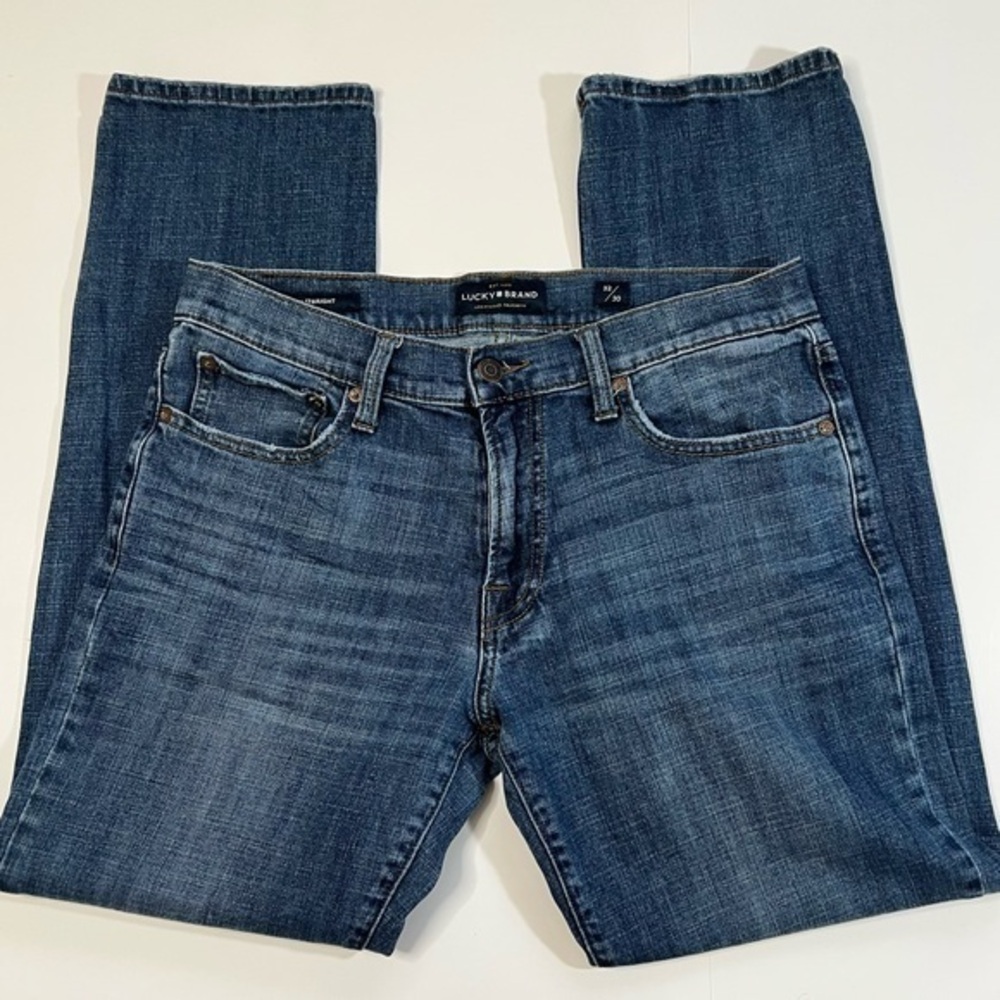Lucky Brand  221 Straight Whiskered Distressed 5 Pocket Blue Jeans W32 L30